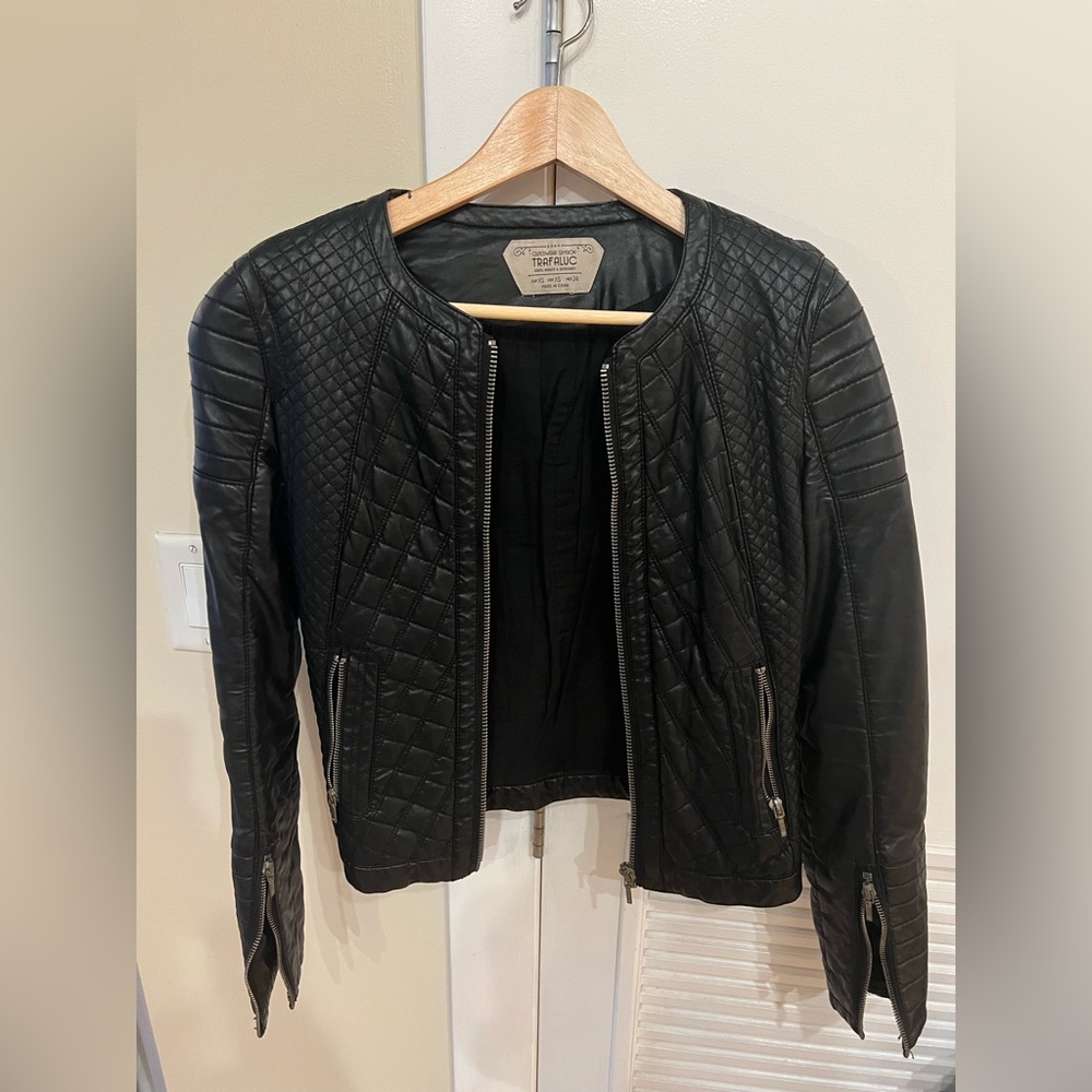 Zara black faux leather jacket XS